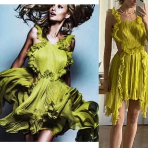 Maria Lucia Hohan Kania lime silk mini dress size FR 40